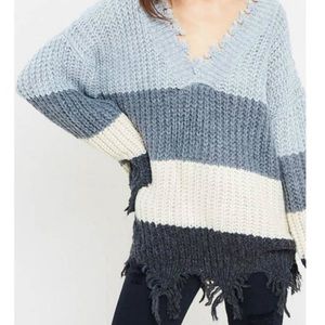 Color Block Ripped Sweater